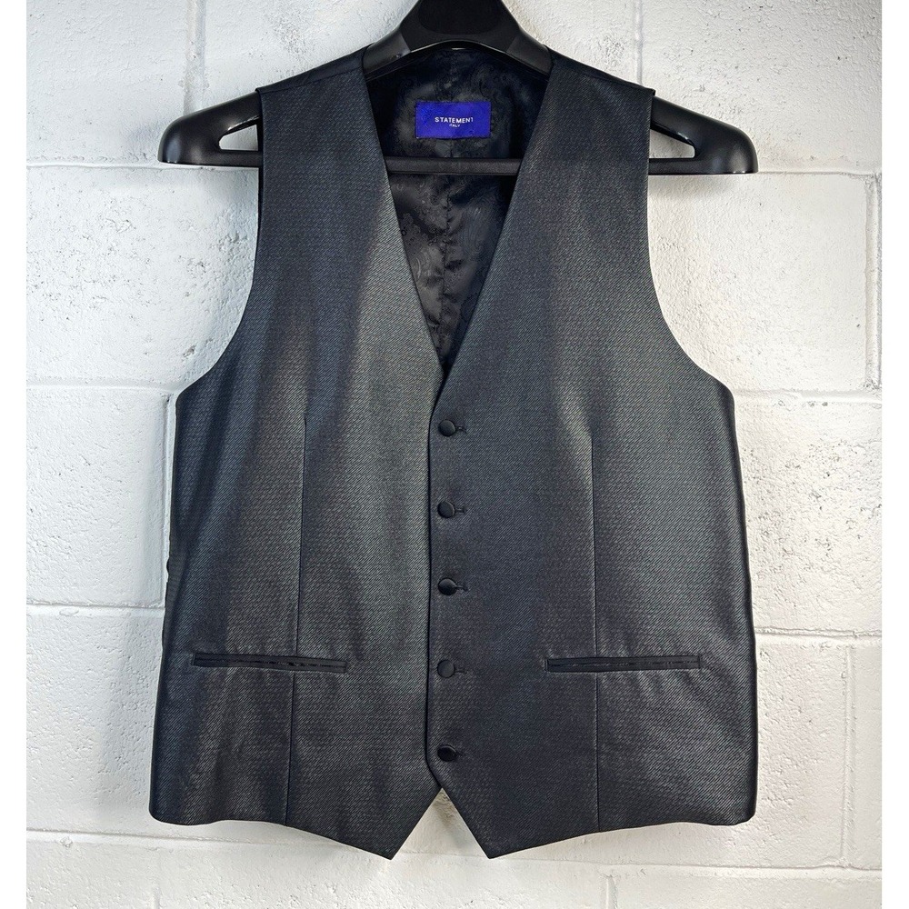 Statement Italy Men's Suit Vest Black Charcoal Textured Satin Paisley Back  42L